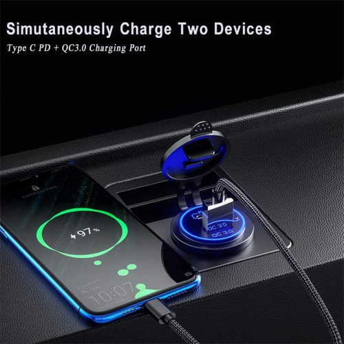 Recreational Vehicle Yacht Bus Car Mobile Phone Charger, QC3.0+ with Electronic Button Screen, Fast Charging with Dual Charger Ports Voltage Monitor