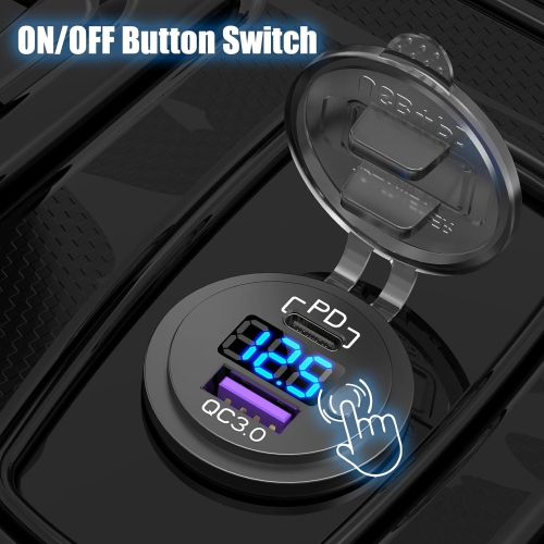 Recreational Vehicle Yacht Bus Car Mobile Phone Charger, QC3.0+ with Electronic Button Screen, Fast Charging with Dual Charger Ports Voltage Monitor