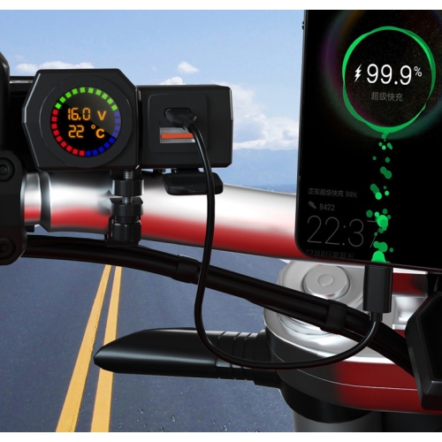 Chargeur de moto un à trois, affichage numérique de la tension et de la température Double chargeur de téléphone mobile USB, chargeur pour l'auto PD