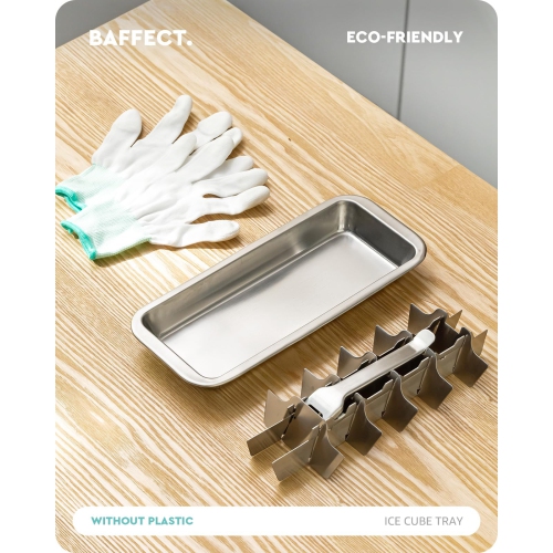 Food Grade Stainless Steel Ice Cube Tray,Easy Release and Multi-Functional Use,with Gloves for Freeze Protection(18 Cubes)