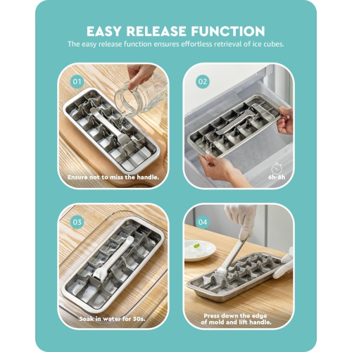 Food Grade Stainless Steel Ice Cube Tray,Easy Release and Multi-Functional Use,with Gloves for Freeze Protection(18 Cubes)