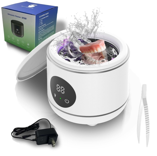 Ultrasonic Retainer Cleaner, 45kHz Ultrasonic Denture Cleaner Machine with UV-Light, Portable Ultrasonic Cleaner for Aligner, Mouthguard