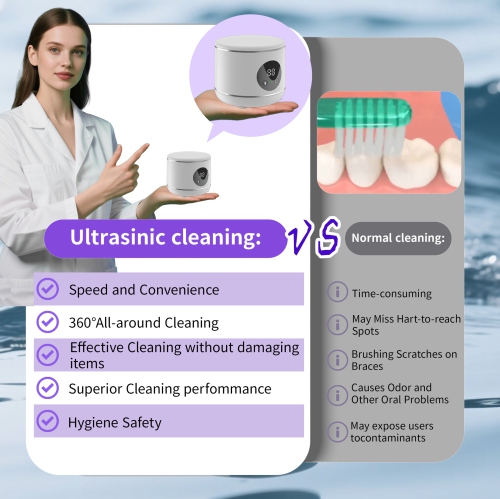 Ultrasonic Retainer Cleaner, 45kHz Ultrasonic Denture Cleaner Machine with UV-Light, Portable Ultrasonic Cleaner for Aligner, Mouthguard
