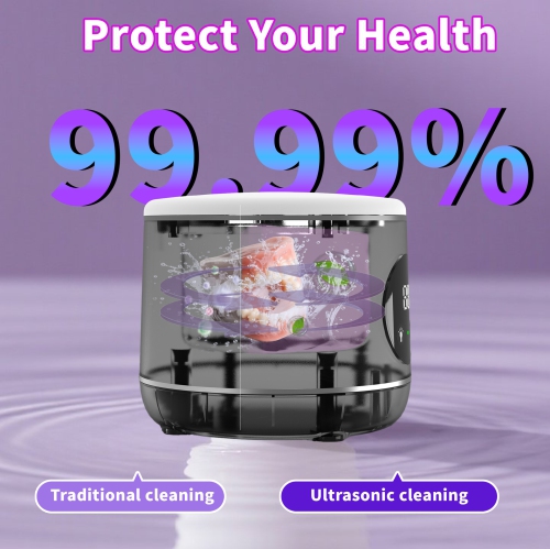 Ultrasonic Retainer Cleaner, 45kHz Ultrasonic Denture Cleaner Machine with UV-Light, Portable Ultrasonic Cleaner for Aligner, Mouthguard