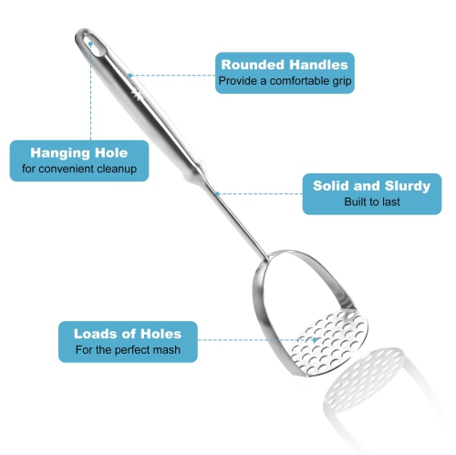 Stainless Steel Potato Masher, Kitchen Potato Masher, Multifunctional Garlic Press for Avocados, Tomatoes, Fruits and Vegetables, Pet Food