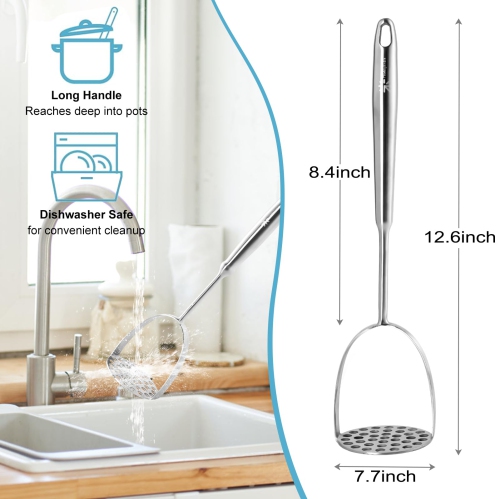 Stainless Steel Potato Masher, Kitchen Potato Masher, Multifunctional Garlic Press for Avocados, Tomatoes, Fruits and Vegetables, Pet Food