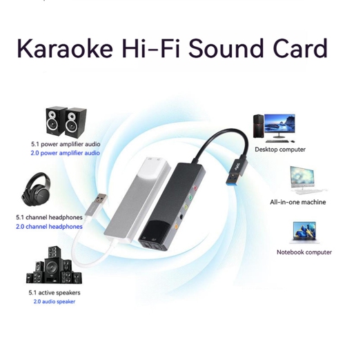 6 in 1 Computer Sound Card, 5.1 USB Sound Card, Multifunctional Audio Converter for Notebook, Aluminum Sound Card, Easy Installation