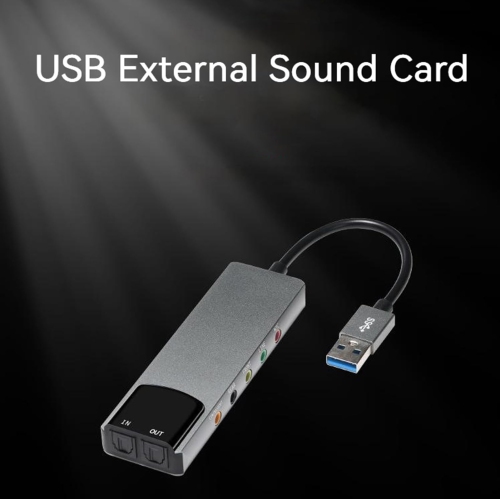 6 in 1 Computer Sound Card, 5.1 USB Sound Card, Multifunctional Audio Converter for Notebook, Aluminum Sound Card, Easy Installation