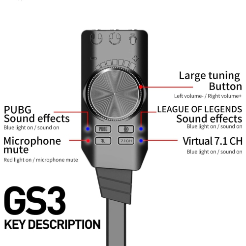 USB Sound Card Virtual 7.1 Surround Sound USB External Sound Card Adapter With PUBG Sound Effects For PC/Mac/Gaming Headset