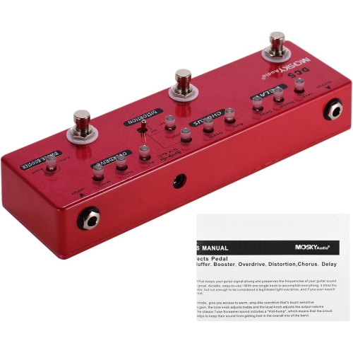 Pédale d'effets de guitare tout-en-un 6-en-1|Buffer/ Boost/ Overdrive/ Distortion/ Chorus/ Delay|Chaîne de tonalité de qualité professionnelle