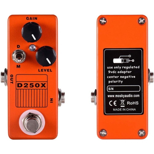 Pédale d'effets de distorsion à deux modes D250X | Réglage dynamique du gain | Conception de dérivation véritable | Boîtier portatif entièrement en