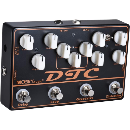 4-in-1 professional guitar effects pedal|Distortion+Overdrive+Delay+FX Loop|Dual distortion mode|All-metal body
