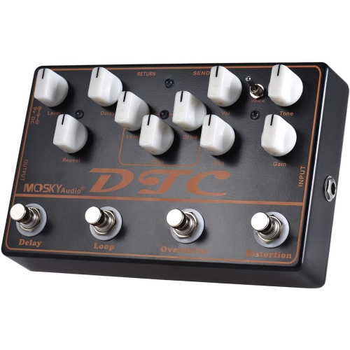 4-in-1 professional guitar effects pedal|Distortion+Overdrive+Delay+FX Loop|Dual distortion mode|All-metal body