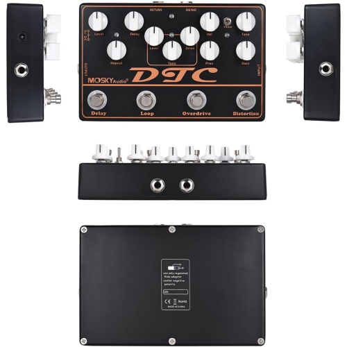 4-in-1 professional guitar effects pedal|Distortion+Overdrive+Delay+FX Loop|Dual distortion mode|All-metal body