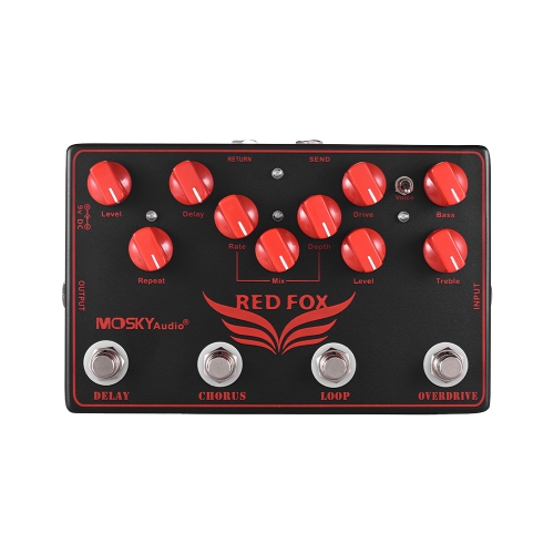 4-in-1 professional guitar effects pedal | Delay + Chorus + Overdrive + FX Loop | Dual-mode overdrive | Metal body