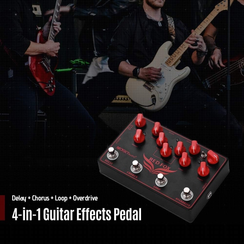 4-in-1 professional guitar effects pedal | Delay + Chorus + Overdrive + FX Loop | Dual-mode overdrive | Metal body