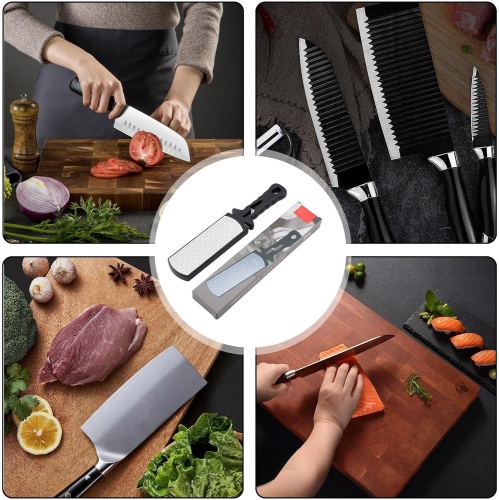 Outil d'affûtage double face Whetstone, affûteur rapide, affûteur domestique multifonction suspendu pour couteau de cuisine - noir