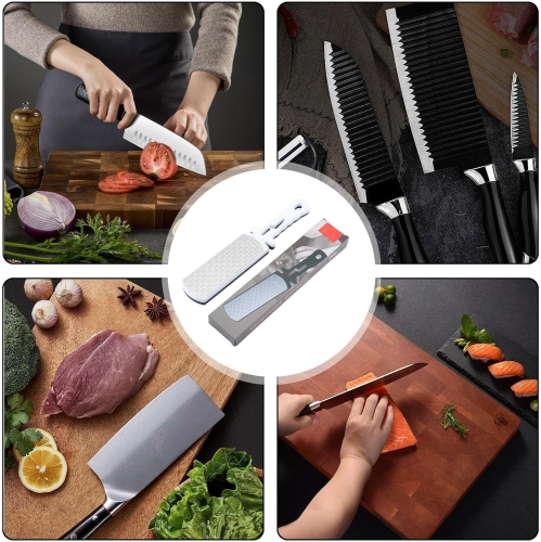 Outil d'affûtage double face Whetstone, affûteur rapide, pierre d'affûtage domestique multifonction suspendue pour couteau de cuisine - Blanc