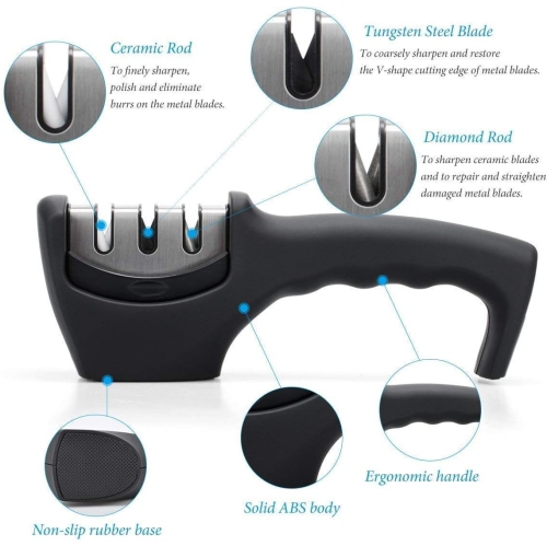 Affûteur de couteaux rapide cuisine domestique Whetstone Affûteur de couteaux à diamant portatif en céramique à trois étapes