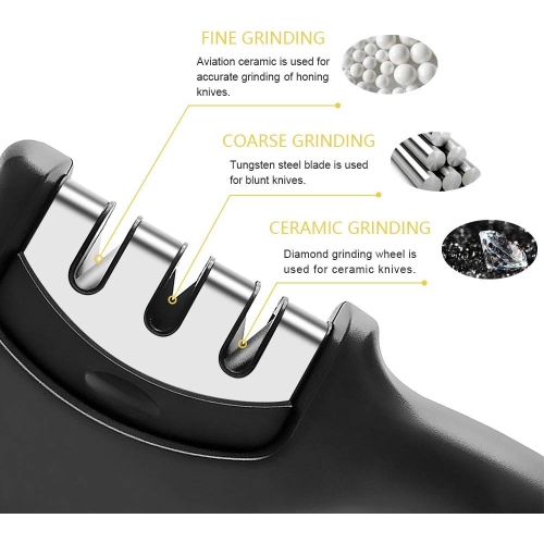Affûteur de couteaux rapide cuisine domestique Whetstone Affûteur de couteaux à diamant portatif en céramique à trois étapes