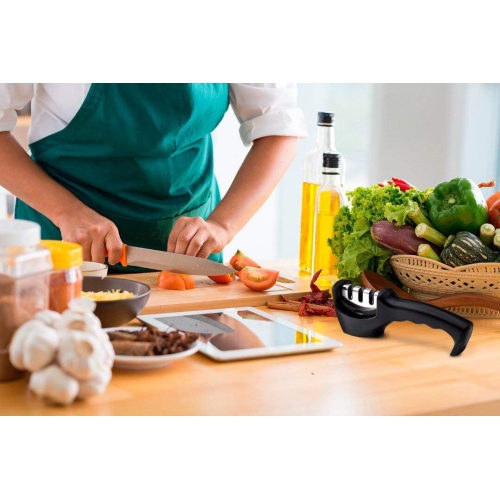 Affûteur de couteaux rapide cuisine domestique Whetstone Affûteur de couteaux à diamant portatif en céramique à trois étapes