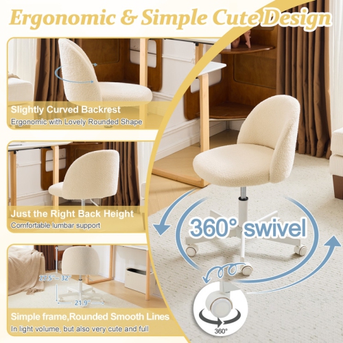 Karl Home 21.9 Inch Task Chair Office Desk Chair Make Up Chair With Wheels Beige