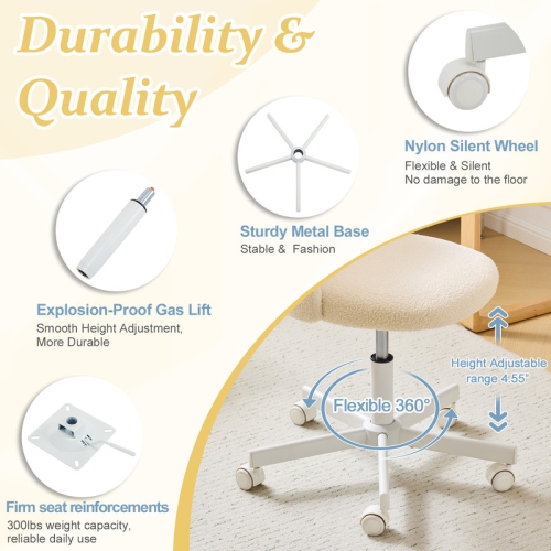 Karl Home 21.9 Inch Task Chair Office Desk Chair Make Up Chair With Wheels Beige