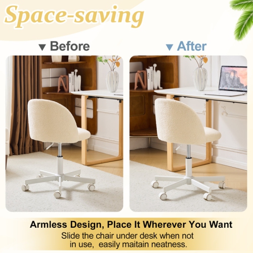 Karl Home 21.9 Inch Task Chair Office Desk Chair Make Up Chair With Wheels Beige