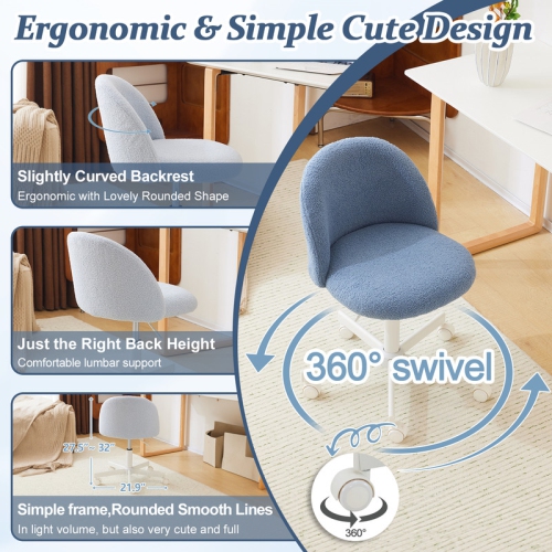 Karl Home 21.9 Inch Task Chair Office Desk Chair Make Up Chair With Wheels Blue