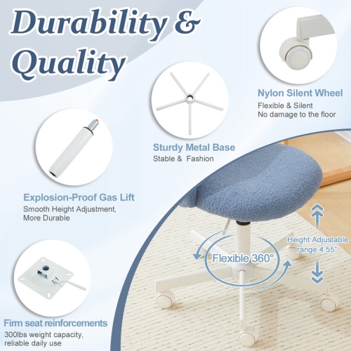 Karl Home 21.9 Inch Task Chair Office Desk Chair Make Up Chair With Wheels Blue