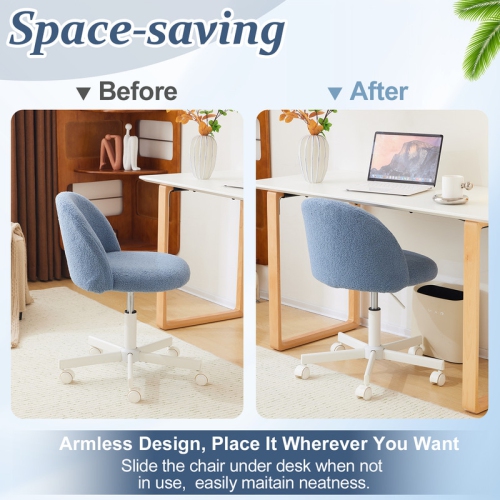 Karl Home 21.9 Inch Task Chair Office Desk Chair Make Up Chair With Wheels Blue