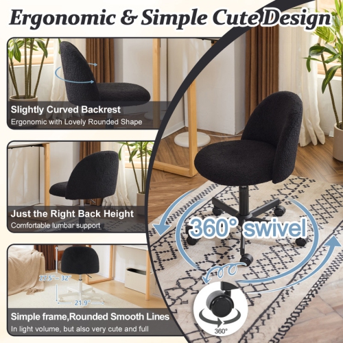 Karl Home 21.9 Inch Task Chair Office Desk Chair Make Up Chair With Wheels Black