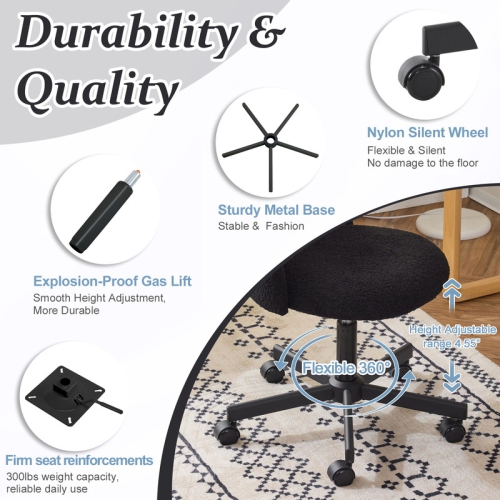 Karl Home 21.9 Inch Task Chair Office Desk Chair Make Up Chair With Wheels Black