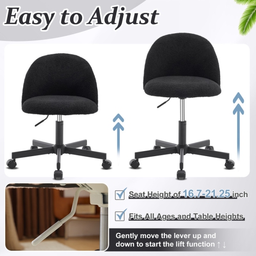 Karl Home 21.9 Inch Task Chair Office Desk Chair Make Up Chair With Wheels Black