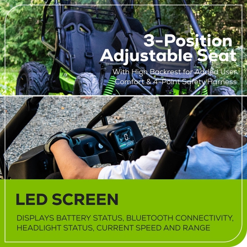 Greenworks 60V STEALTH Series All-Terrain 2-Seat Electric Youth Go-Kart, 8Ah Batteries and Dual Port Charger Included