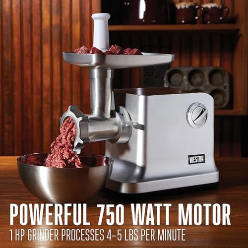 Weston #12 Electric Meat Grinder & Sausage Stuffer, Cam Action Headlock, Grinds 4-5 Pounds Per Minute, 750 Watts, 33-1301-W by WESTON - Open Box condition - Image 2
