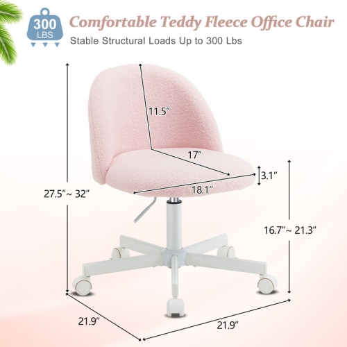 Karl Home 21.9 Inch Task Chair Office Desk Chair Make Up Chair With Wheels Light pink