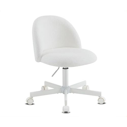 KARL HOME  21.9 Inch Task Chair Office Desk Chair Make Up Chair With Wheels In White