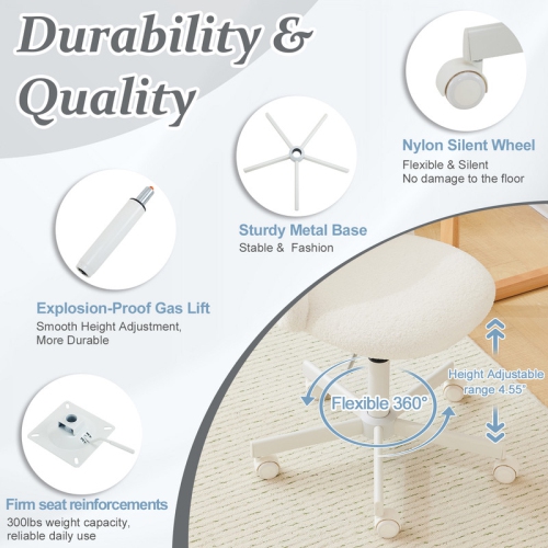 Karl Home 21.9 Inch Task Chair Office Desk Chair Make Up Chair With Wheels White