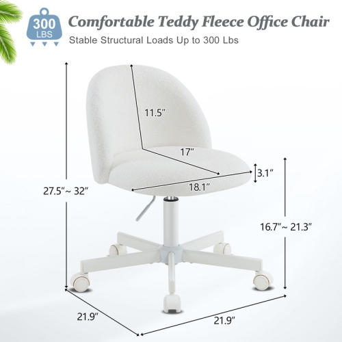 Karl Home 21.9 Inch Task Chair Office Desk Chair Make Up Chair With Wheels White