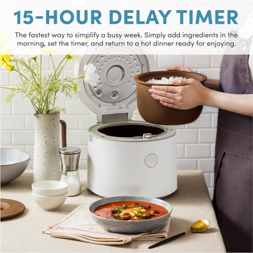 Aroma - Professional Rice Cooker with Purple Clay Cooking Pot - 3 Qt - LCD Display, Keep Warm, Timer, Programmable, White - ARC-7206P