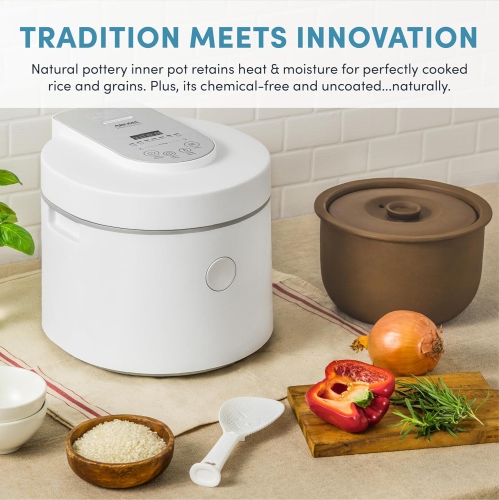 Aroma - Professional Rice Cooker with Purple Clay Cooking Pot - 3 Qt - LCD Display, Keep Warm, Timer, Programmable, White - ARC-7206P