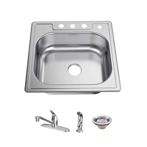 GLACIER BAY  25 In All-In-One Single Bowl Kitchen Sink With Faucet And Drain