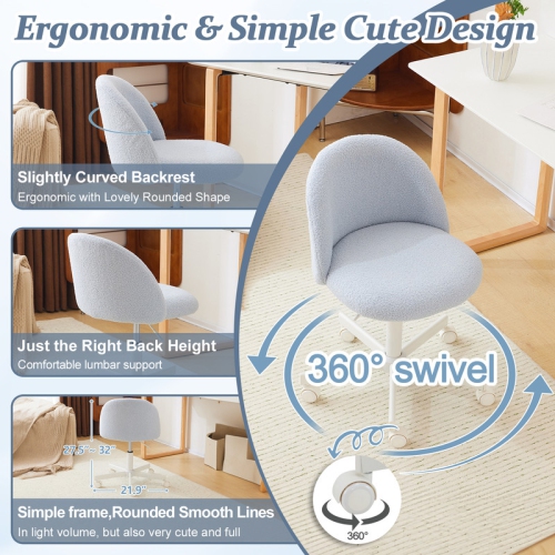 Karl Home 21.9 Inch Task Chair Office Desk Chair Make Up Chair With Wheels Light blue