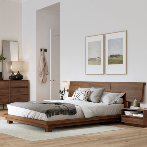 Valencia Faith Wide Headboard Wooden King Size Bed Frame, Walnut