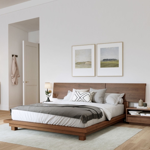 Valencia Faith Wide Headboard Wooden King Size Bed Frame, Walnut