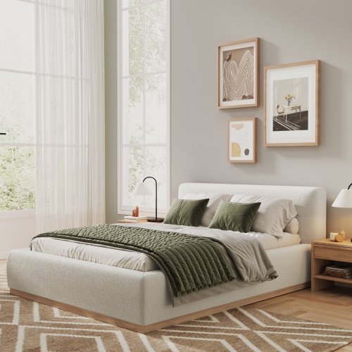 Valencia – Cadre de très grand lit recouvert de tissu Gabriella, crème