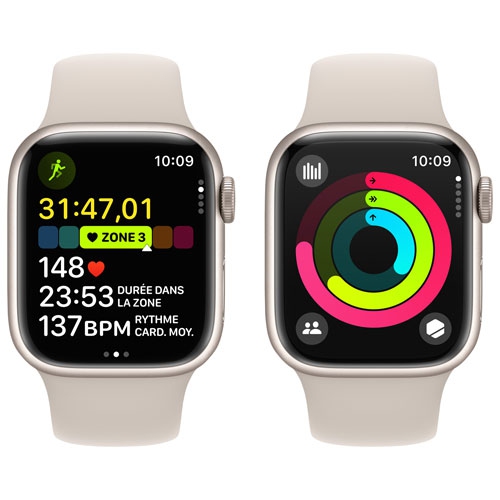 Apple Watch Series 9 (GPS) 41mm Starlight Aluminum Case with Starlight Sport Band - Small / Medium - US Version by APPLE - Refurbished condition - Image 8
