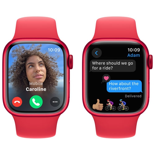 Apple Watch Series 9 (GPS) 41mm (PRODUCT)RED Aluminum Case with (PRODUCT)RED Sport Band - Small / Medium - US Version by APPLE - Refurbished condition - Image 7