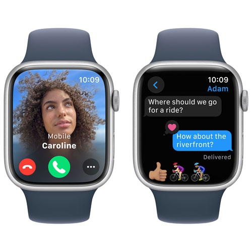 Apple Watch Series 9 (GPS) 45mm Silver Aluminum Case with Storm Blue Sport Band - Small / Medium - US Version by APPLE - Refurbished condition - Image 5